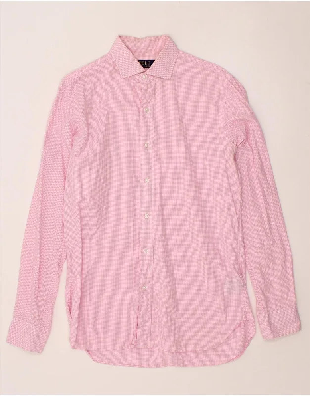 POLO RALPH LAUREN Mens Shirt Size 38 15 Medium Pink Check Cotton Zippered Front Buttoned Front Snap Front