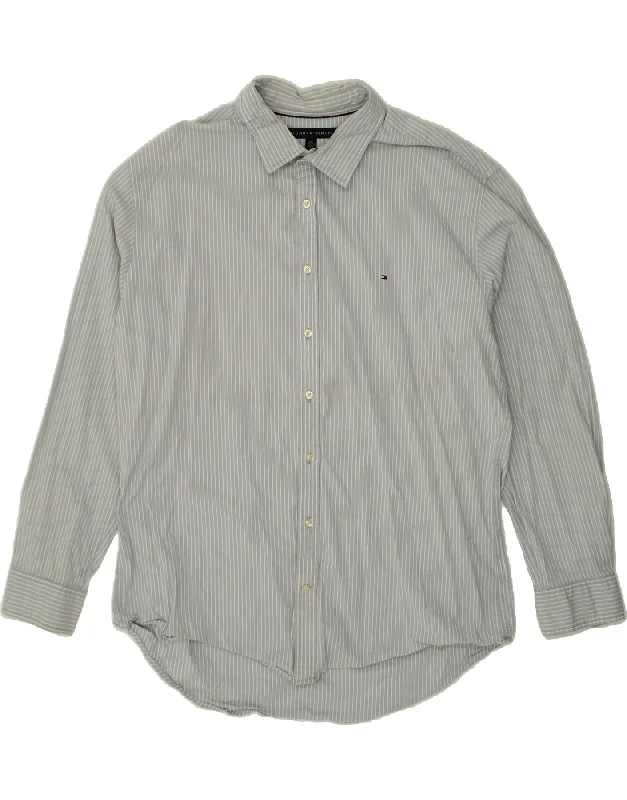 TOMMY HILFIGER Mens Custom Fit Shirt 2XL Blue Striped Cotton Machine Wash Dry Clean Hand Wash