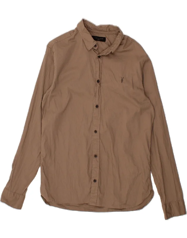 ALL SAINTS Mens Shirt Medium Brown Cotton Fleece Nylon Spandex