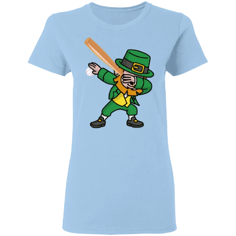 Baseball Dabbing Leprechaun Baseball St Patrick's Day Gifts Ladies T-Shirt Rayon Velvet Corduroy