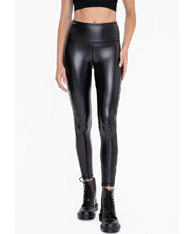 Glossy High-Waisted Leggings Trendy Black Mesh Leggings
