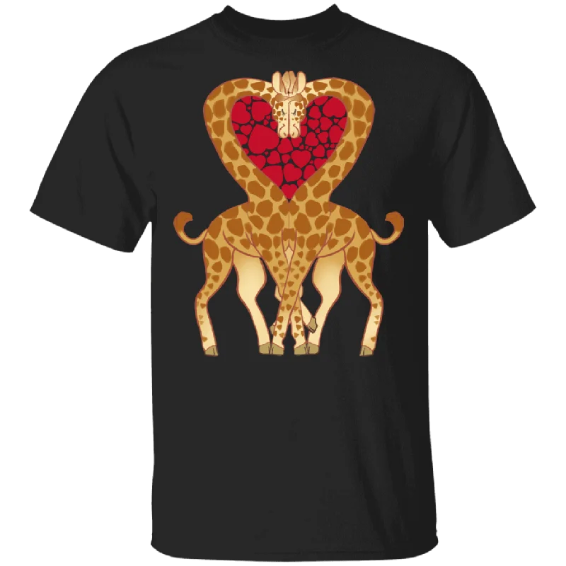 Cute Giraffe Heart Valentine Couple Gifts T-Shirt V-Neck T-Shirt Long Sleeve Cotton