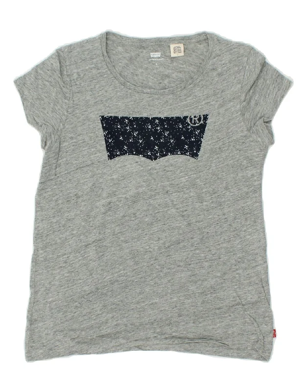 LEVI'S Womens Graphic T-Shirt Top UK 12 Medium Grey Modern Contemporary Chic