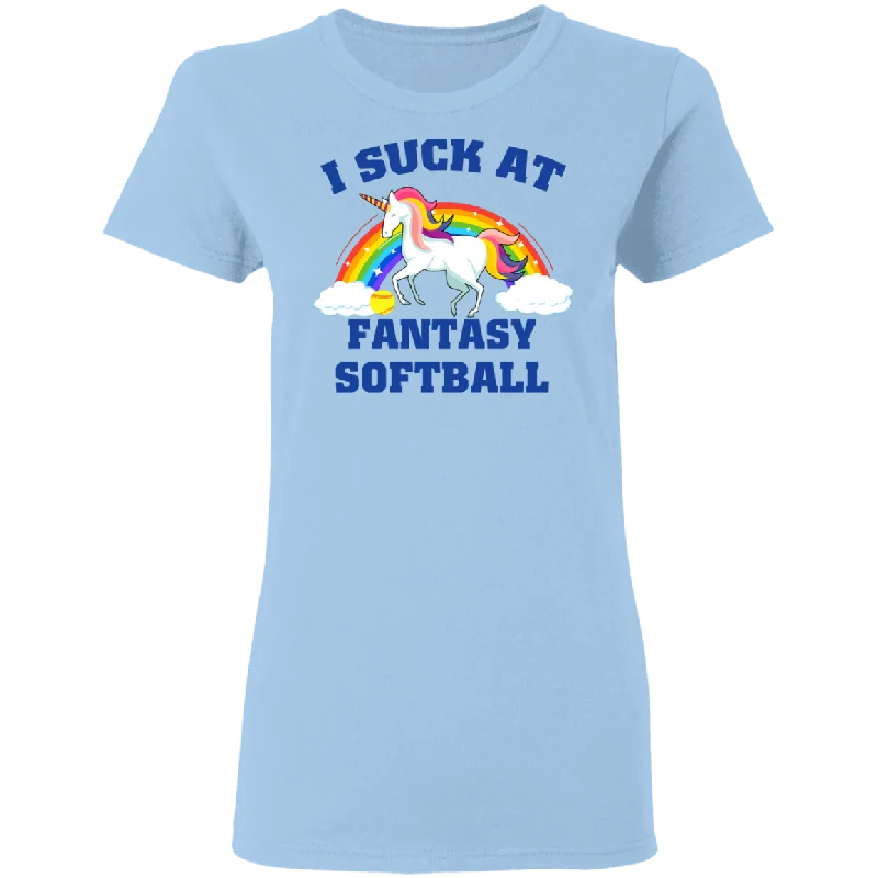 I Suck At Fantasy Softball Funny Magical Unicorn Ladies T-Shirt Hooded Caped Shawl Collar