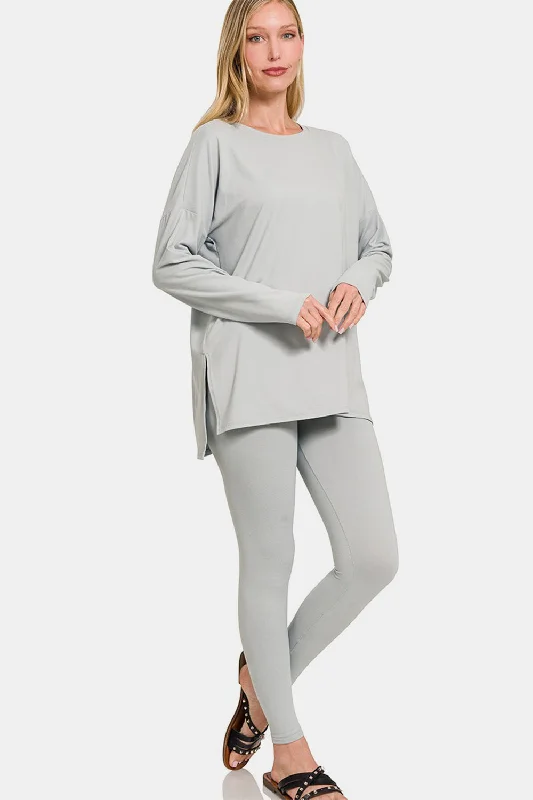 Brushed Microfiber Top and Leggings Lounge Set Chic Smooth Fit Leggings