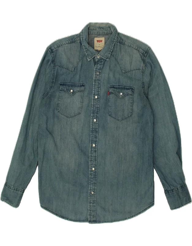 LEVI'S Mens Denim Shirt Medium Blue Cotton Welt Pockets Slit Pockets