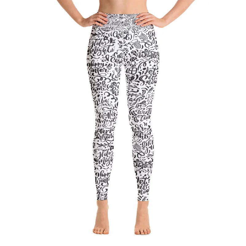 Christmas Typography Pattern Yoga Leggings Cozy Warmth Leggings