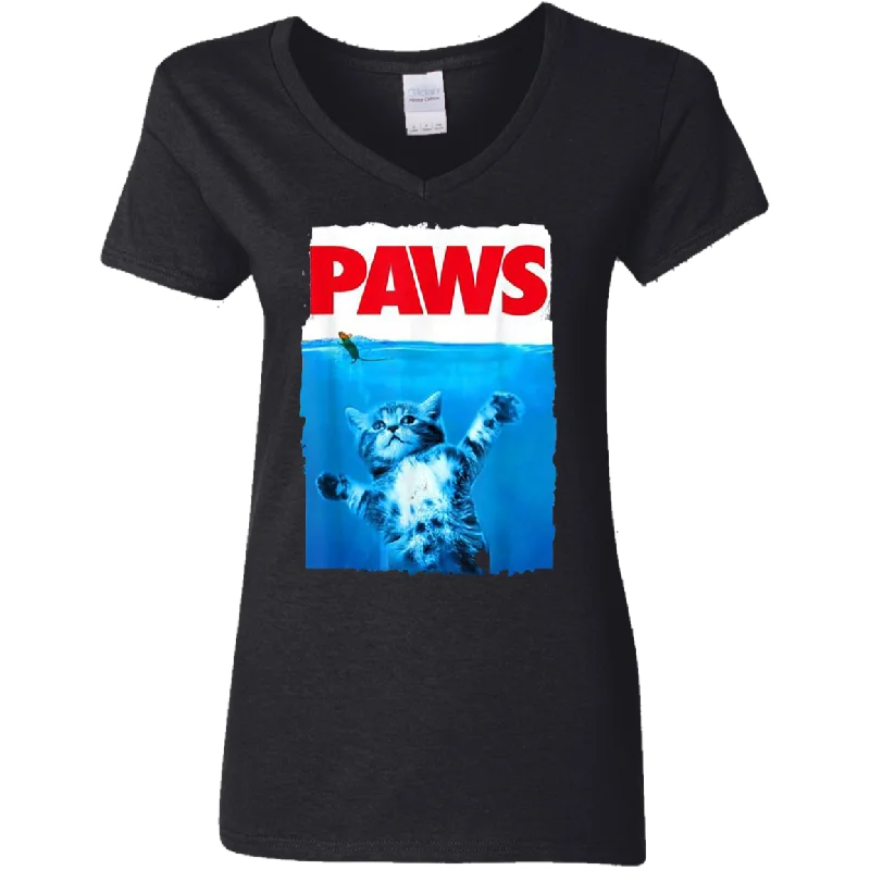 Paws Cat and Mouse Top Funny Cat Paws Ladies V-Neck T-Shirt V-Neck T-Shirt Long Sleeve Cotton