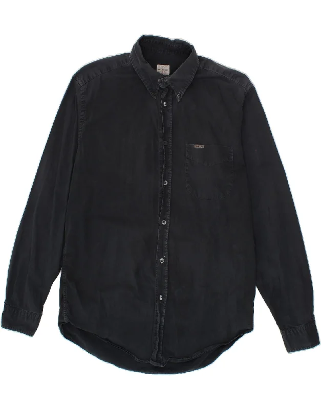 CALVIN KLEIN JEANS Mens Shirt Medium Navy Blue Cotton Zippered Buttoned Snapped