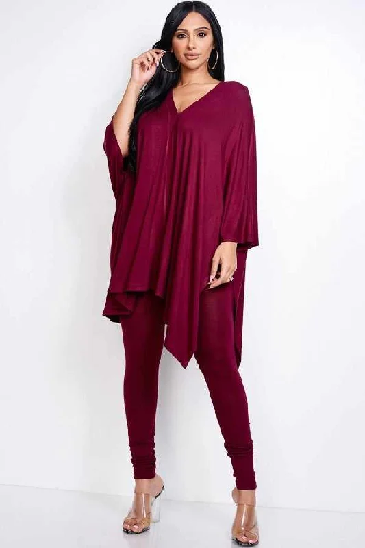 Cape Top And And Leggings 2 Piece Set Elegant Textured Leggings
