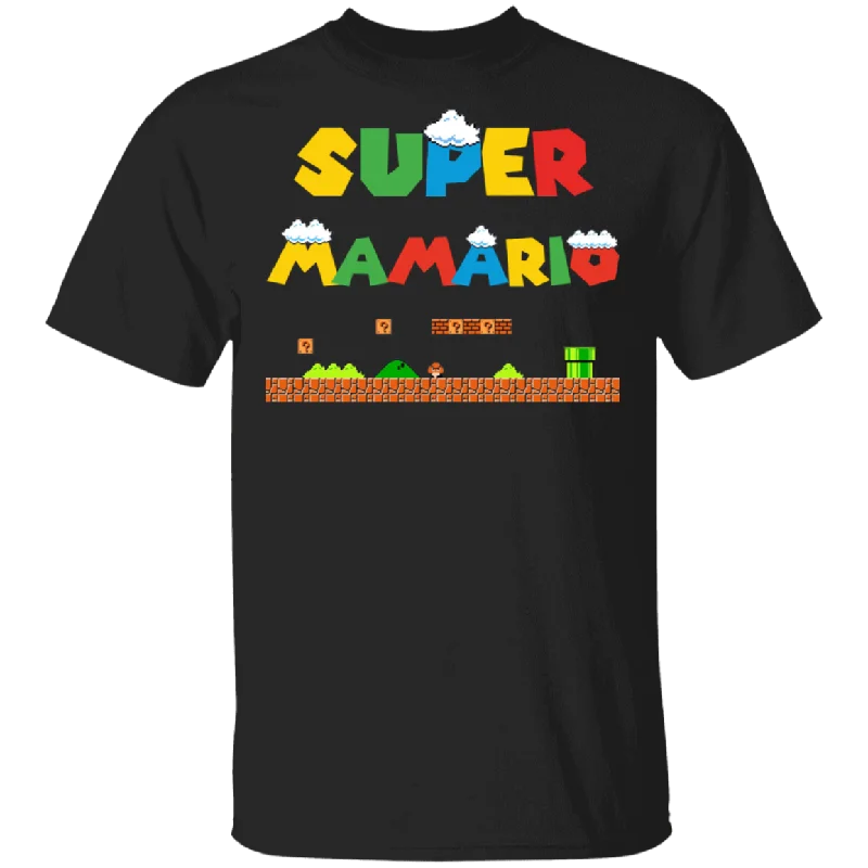 Super Mamario Funny Gamer Nerd Mushroom T-Shirt Collared T-Shirt Boat Neck A-Line