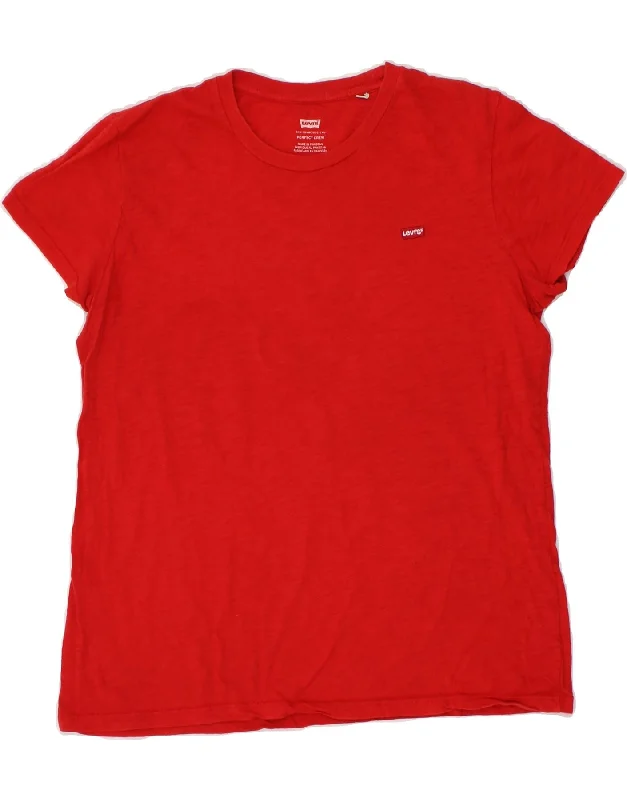 LEVI'S Womens Perfect Crew T-Shirt Top UK 14 Medium Red Hooded Caped Shawl Collar