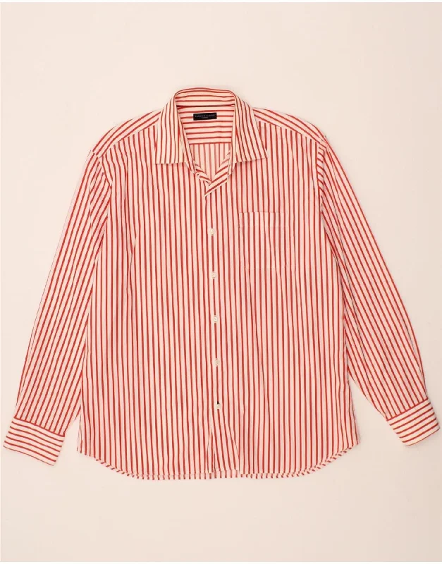 TOMMY HILFIGER Mens Tailored Shirt Size 43 17 XL Red Pinstripe Cotton Embroidered Appliqued Beaded
