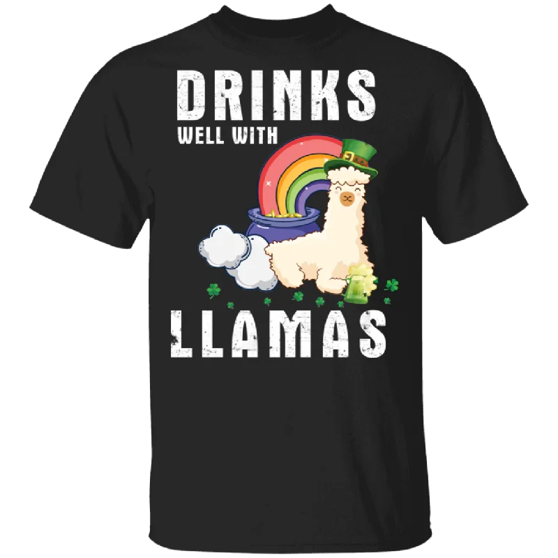 Drinks Well With Llamas Drinking St Patrick's Day Gifts T-Shirt Lace Blend Ribbed Blend Corduroy Blend