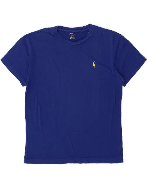 POLO RALPH LAUREN Mens T-Shirt Top Small Blue Cotton Seamless Knitted Crochet