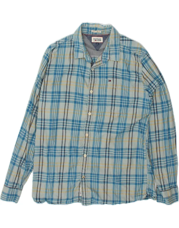 TOMMY HILFIGER Mens Flannel Shirt XL Blue Check Cotton Basic T-Shirt Crew Neck Short Sleeve TOMMY HILFIGER Mens Flannel Shirt XL Blue Check Cotton Basic T-Shirt Crew Neck Short Sleeve