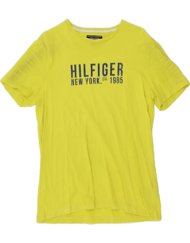 TOMMY HILFIGER Mens T-Shirt Top XL Yellow Cotton Mesh Fabric Canvas Fabric Denim Fabric
