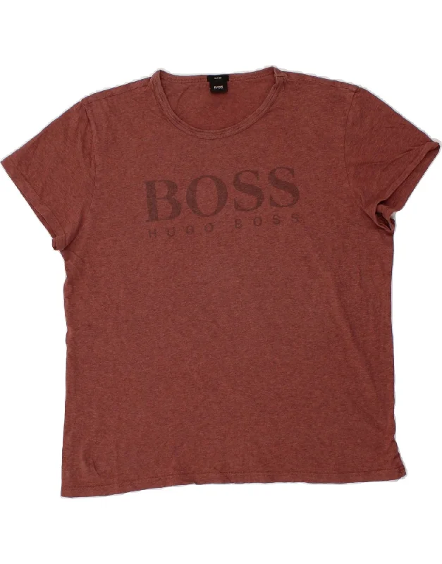 HUGO BOSS Mens Slim Fit Graphic T-Shirt Top 2XL Maroon Striped Floral Plaid