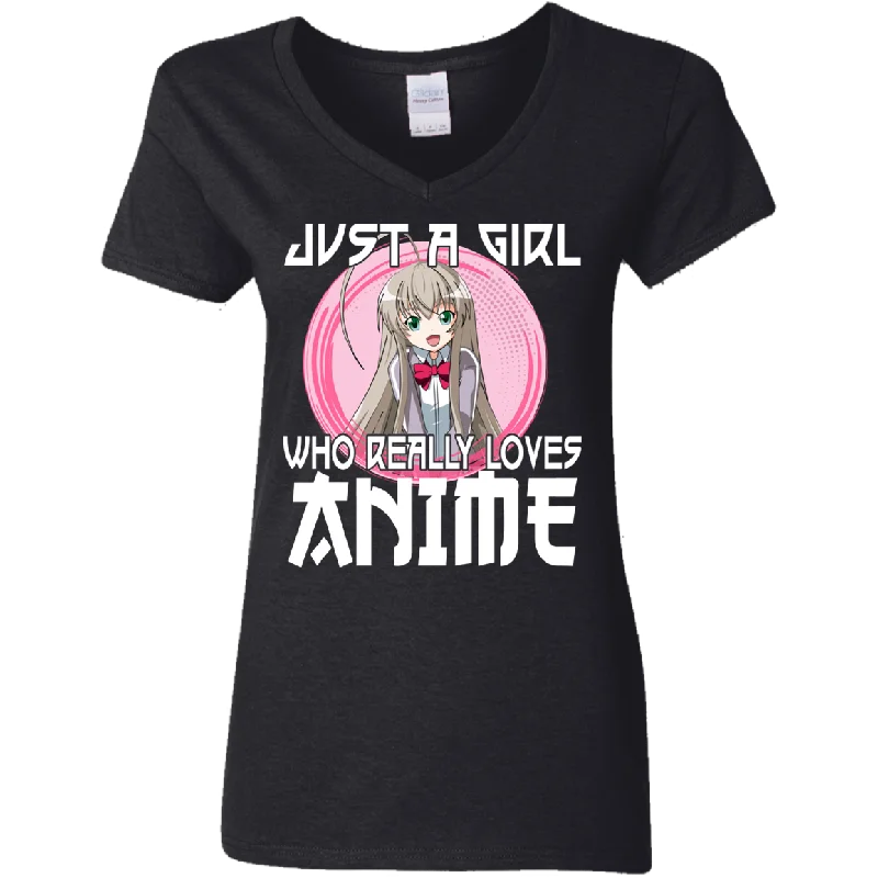 Just A Girl Who Lives Anime Funny Otaku Anime Lover Ladies V-Neck T-Shirt Oversized T-Shirt Spandex breathable Just A Girl Who Lives Anime Funny Otaku Anime Lover Ladies V-Neck T-Shirt Oversized T-Shirt Spandex breathable