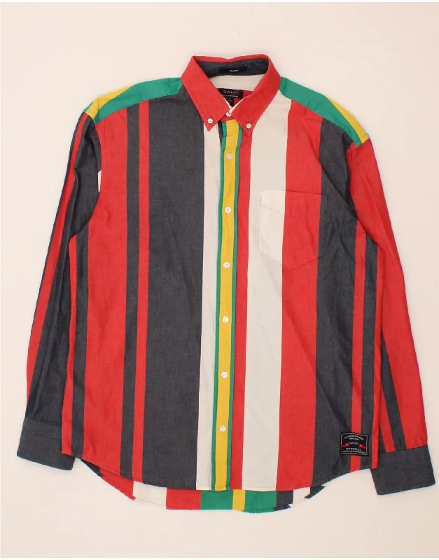 GANT Mens Shirt Size 15 37 38 Medium Multicoloured Striped Cotton Handmade Hand-knitted Hand-woven