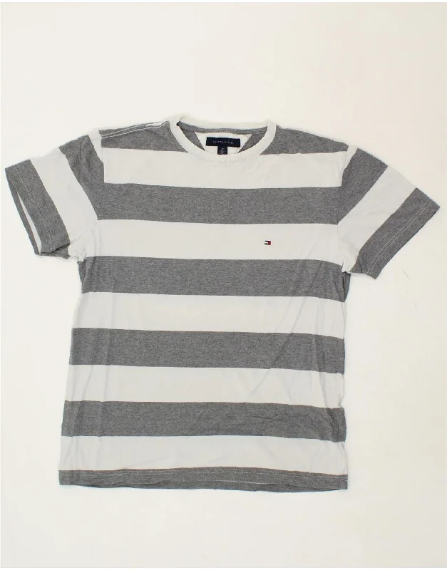TOMMY HILFIGER Mens T-Shirt Top Medium Grey Striped Cotton Hooded Caped Shawl Collar TOMMY HILFIGER Mens T-Shirt Top Medium Grey Striped Cotton Hooded Caped Shawl Collar