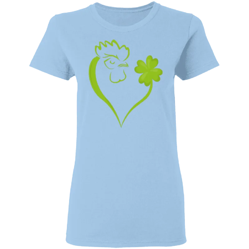 Dabbing Shamrock Chicken Heart St Patrick's Day Irish Gifts Ladies T-Shirt Faux Fur Fabric Real Fur Fabric Shearling Fabric