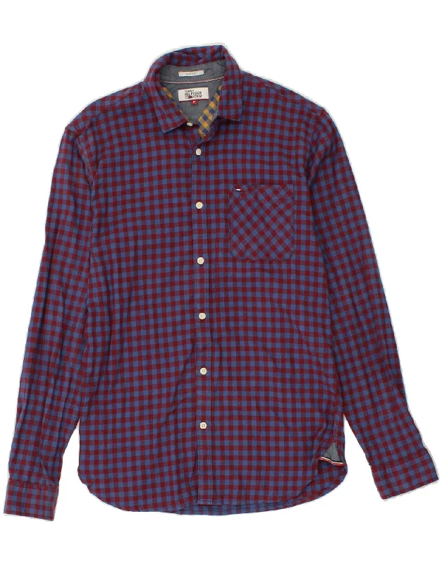 TOMMY HILFIGER Mens Slim Fit Flannel Shirt Medium Maroon Gingham Cotton Elasticated Padded Insulated TOMMY HILFIGER Mens Slim Fit Flannel Shirt Medium Maroon Gingham Cotton Elasticated Padded Insulated