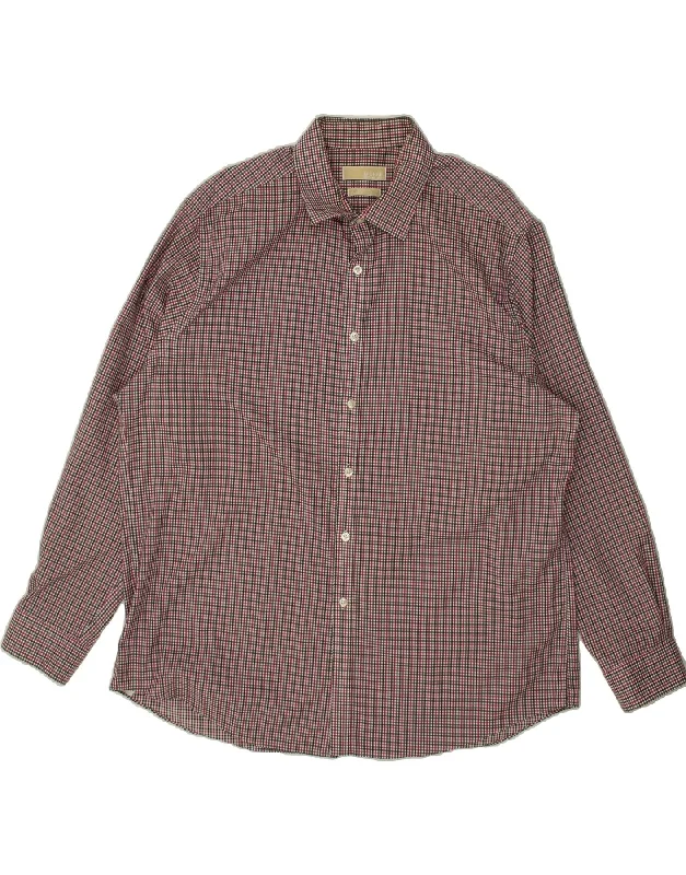 MICHAEL KORS Mens Shirt Size 18 2XL Pink Check Cotton Mesh Canvas Denim