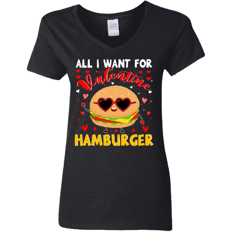 All I Want For Valentine Hamburger Ladies V-Neck T-Shirt Plaid T-Shirt Polka Dot Checkered All I Want For Valentine Hamburger Ladies V-Neck T-Shirt Plaid T-Shirt Polka Dot Checkered
