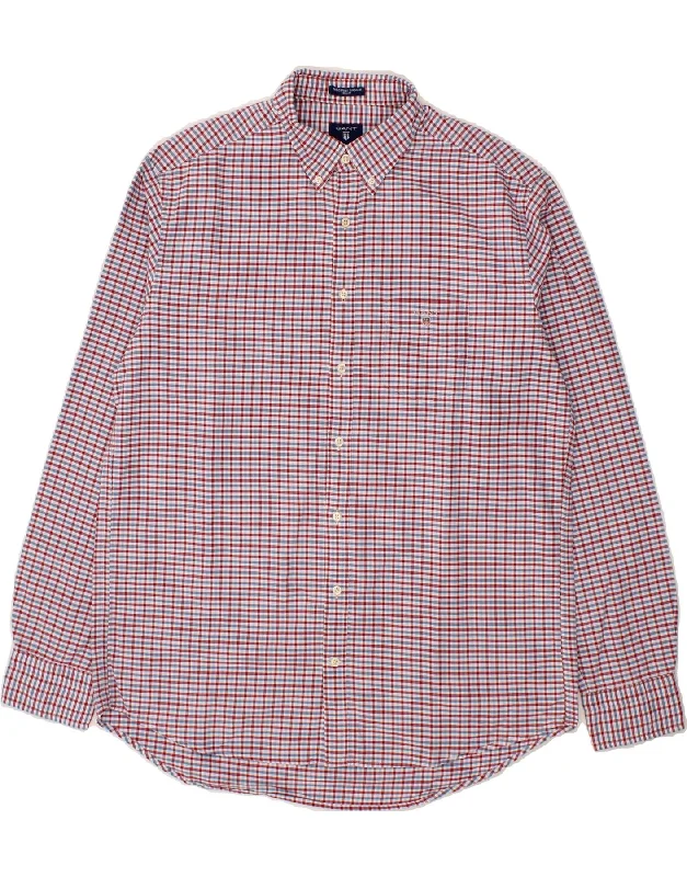 GANT Mens Regular Fit Shirt Size 17 1/2 XL Red Check Cotton Elegant Classic Vintage