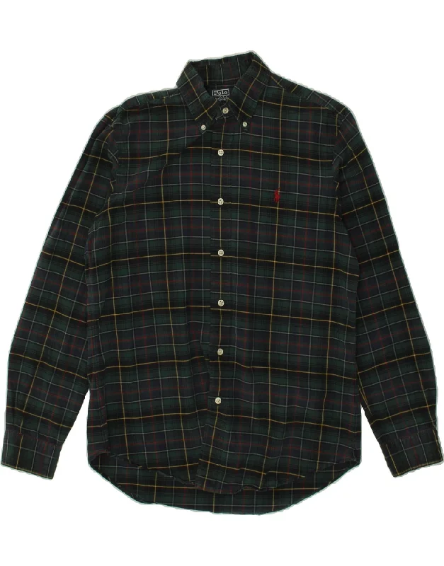 RALPH LAUREN Mens Shirt Medium Green Check Cotton Elasticated Padded Insulated