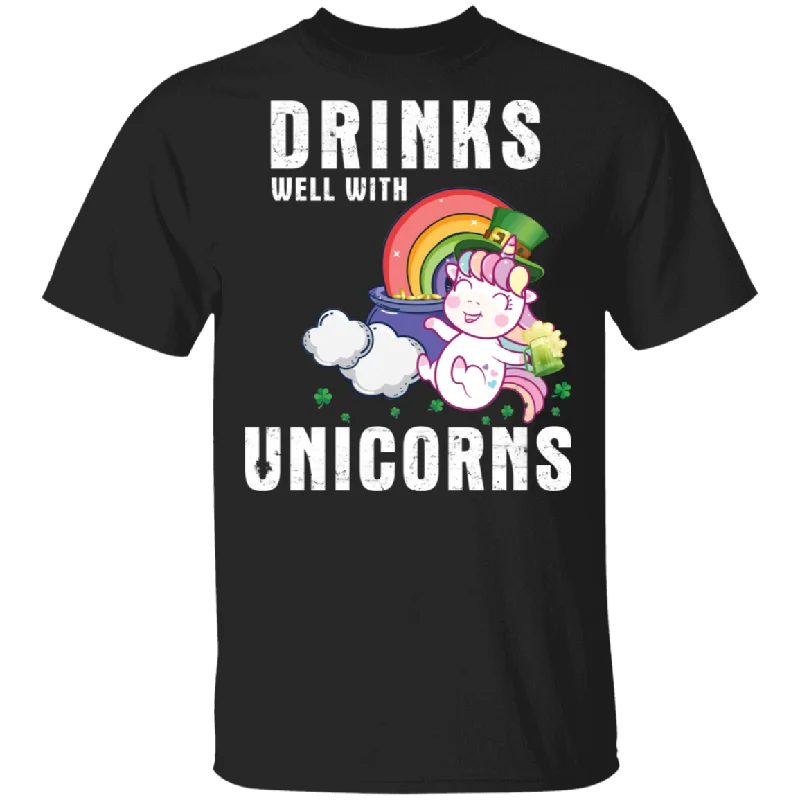Drinks Well With Unicorns Drinking St Patrick's Day Gifts T-Shirt Terry Blend Velvet Blend Canvas Blend
