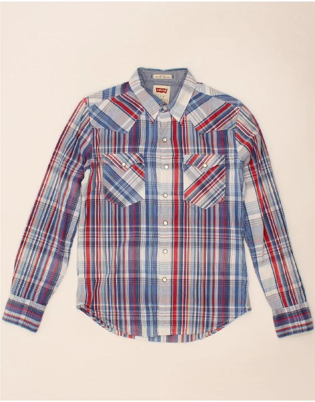 LEVI'S Mens Slim Fit Shirt Small Blue Check Cotton Welt Pockets Slit Pockets Flap Pockets