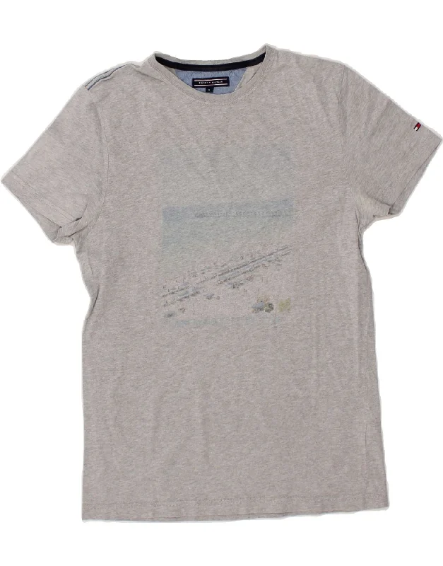 TOMMY HILFIGER Mens Graphic T-Shirt Top Medium Grey Cotton Nylon Fabric Polyester Fabric Spandex Fabric