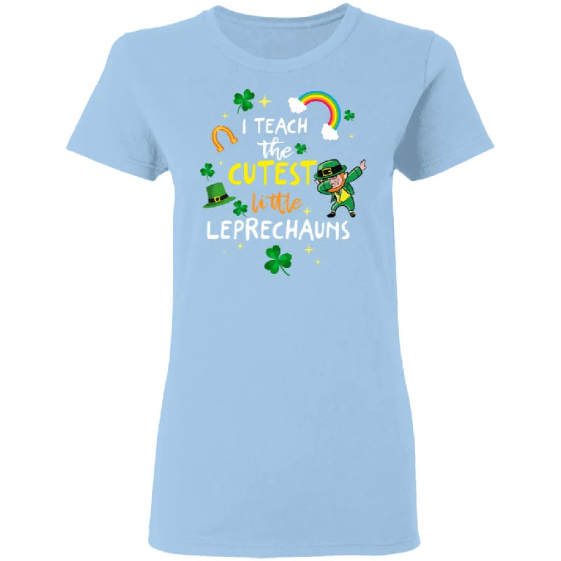 I Teach The Cutest Little Leprechaun Teacher St Patricks Day Ladies T-Shirt Striped Floral Plaid