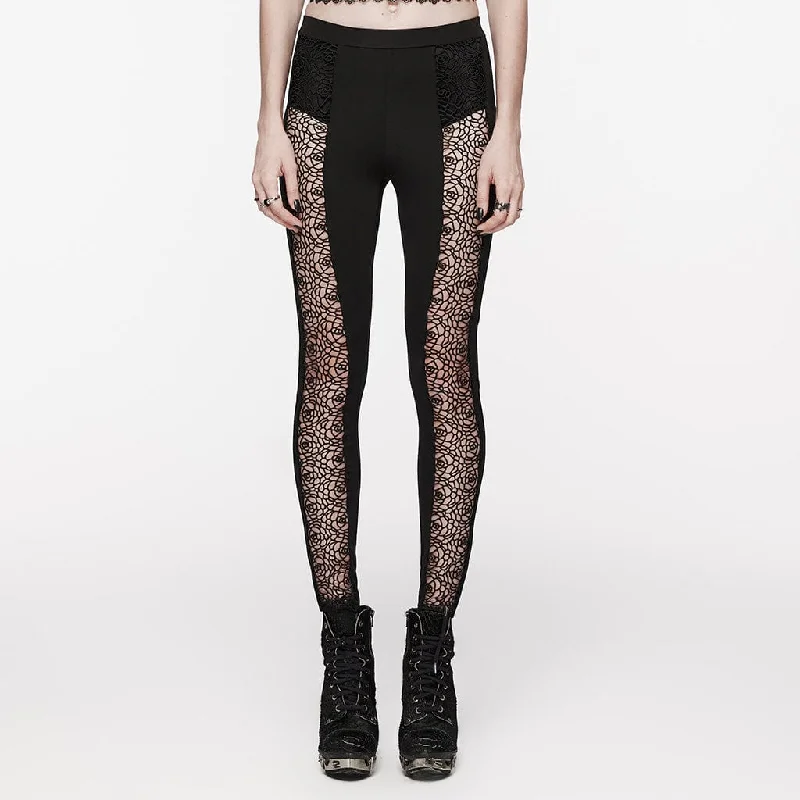 Women's Gothic Floral Cutout Leggings Fashionable Minimal Active Leggings