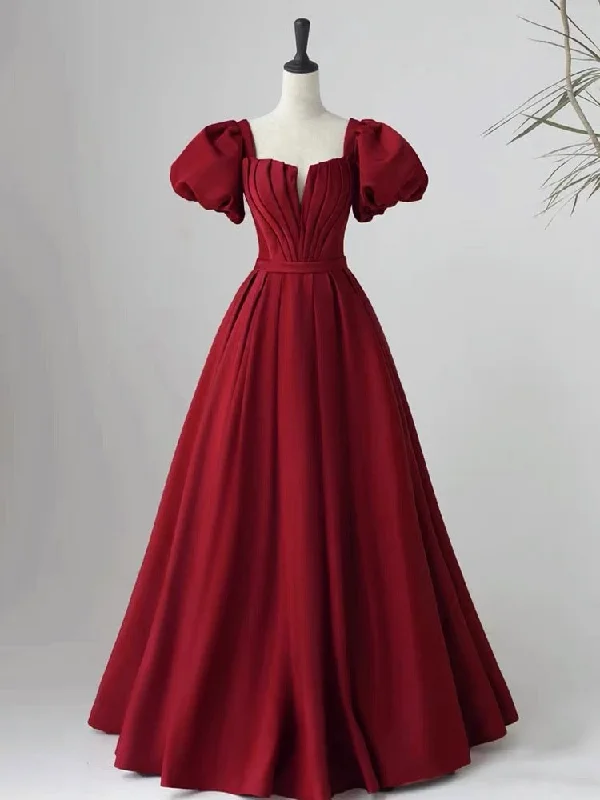 Wine Red Short Sleeves A-line Floor Length Party Dress, Long Prom Dress Tunics Canvas sturdy Wine Red Short Sleeves A-line Floor Length Party Dress, Long Prom Dress Tunics Canvas sturdy