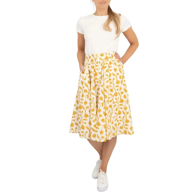 Seasalt Womens Yellow Forsythia Lightweight Cotton Summer Flare Midi Skirts with Pockets corduroy skirt durable