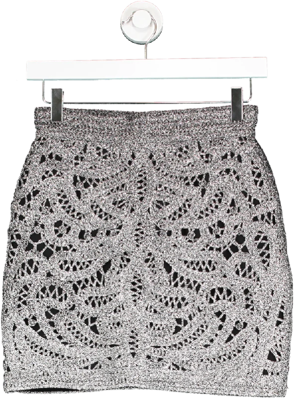 Maje Metallic Thread Open Weave Skirt UK 8 silk skirt lustrous