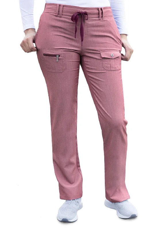 Slim Fit 6 Pocket Scrubs Pant by Adar (Petite) XXS-3XL /  Heather Wine Relaxed High-Waist Trousers