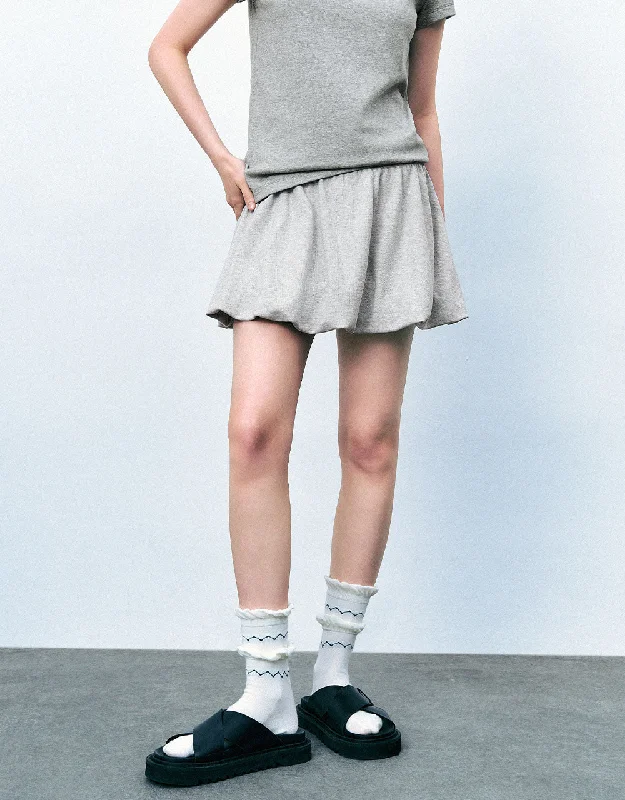 Elastic Waist Mini A-Line Skirt wool skirt warm