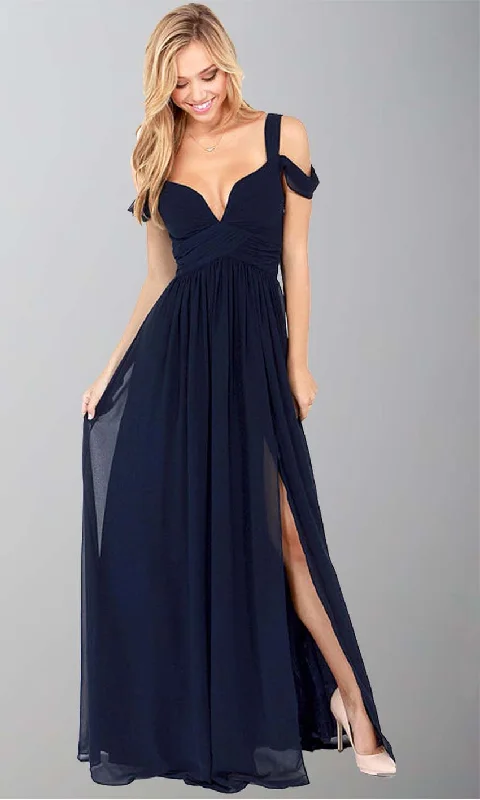 Dark Navy Off The Shoulder Maxi Prom Dresses with Side Slit P246 Turtleneck Neckline Stylish Dark Navy Off The Shoulder Maxi Prom Dresses with Side Slit P246 Turtleneck Neckline Stylish