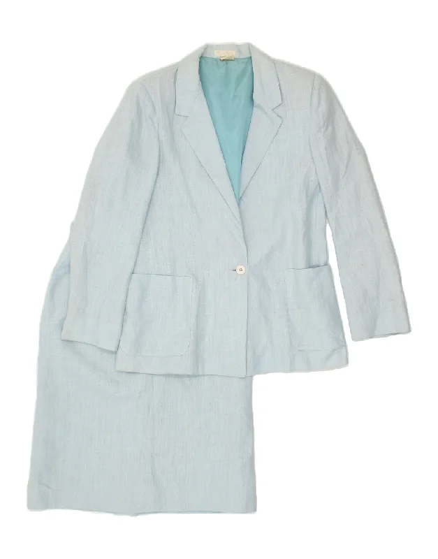 VINTAGE Womens 1 Button 2 Piece Skirt Set IT 44 Medium W27 Blue Linen cashmere skirt fine VINTAGE Womens 1 Button 2 Piece Skirt Set IT 44 Medium W27 Blue Linen cashmere skirt fine