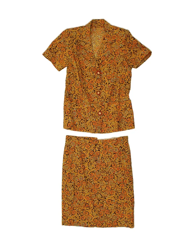 VINTAGE Womens 2 Piece Skirt Set UK 16 Large W34  Brown Floral belted skirt waist