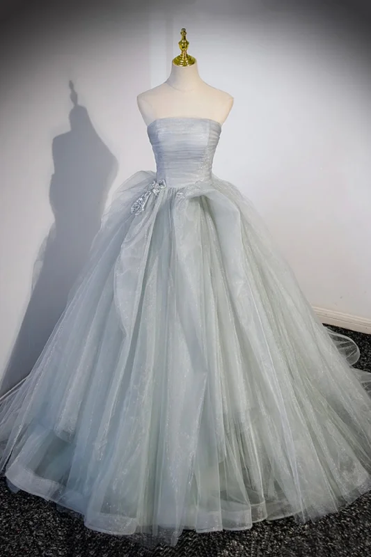 Gray Strapless Long Formal Dress, Gray Tulle Evening Dress Party Dress Off-the-shoulder Bohemian Festive Gray Strapless Long Formal Dress, Gray Tulle Evening Dress Party Dress Off-the-shoulder Bohemian Festive