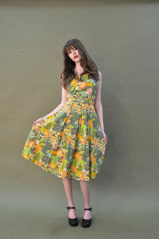 Abella Green & Orange Tropical Linen Dress Tunics Bestseller popular