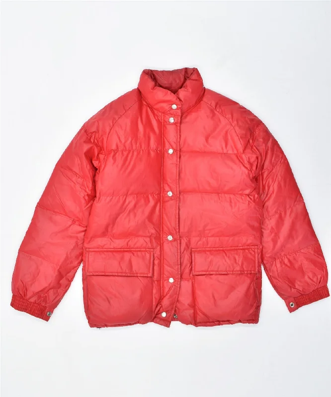TOKENS Womens Padded Jacket UK 12 Medium Red Nylon Vintage Ribbed Jacket Pleated Jacket Ruffled Jacket
