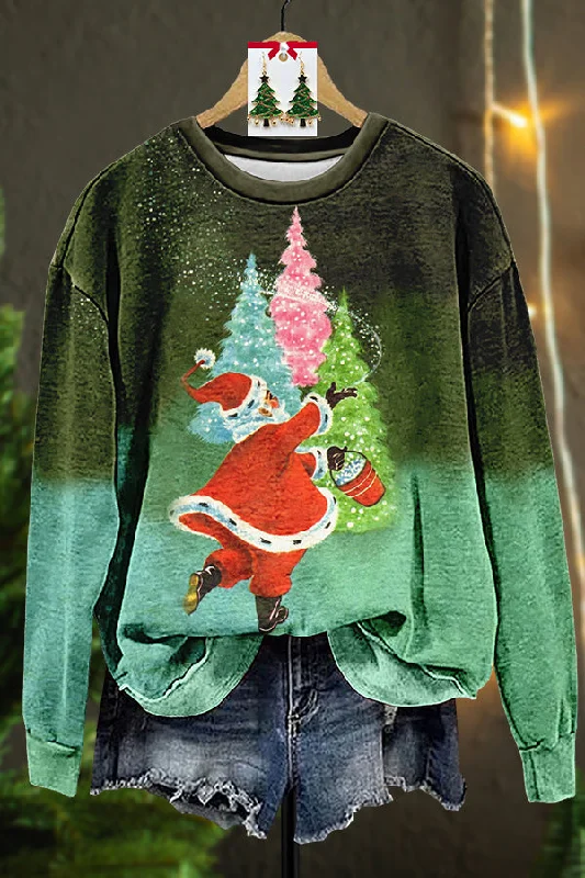 Retro Ugly Christmas Santa Magic Sweatshirt Hoodie with Toggle Buttons Decorative Unique