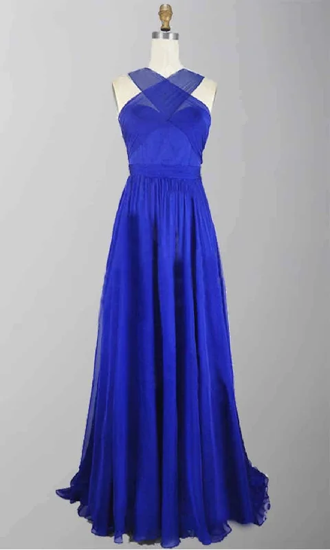 Blue Cross Strap Cut Out Long Formal Chiffon Prom Dress with Train P273 Tunics Wedding white