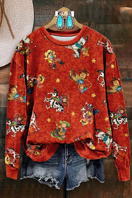 Vintage Western Rodeo Print Sweatshirt Hoodie with Double Zipper Versatile Adjustable Vintage Western Rodeo Print Sweatshirt Hoodie with Double Zipper Versatile Adjustable